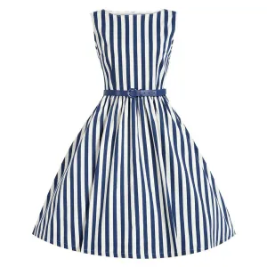 Women White Black Striped Dresses Sleeveless Slim A-Line Dresses Summer Daily Formal Work Dresses