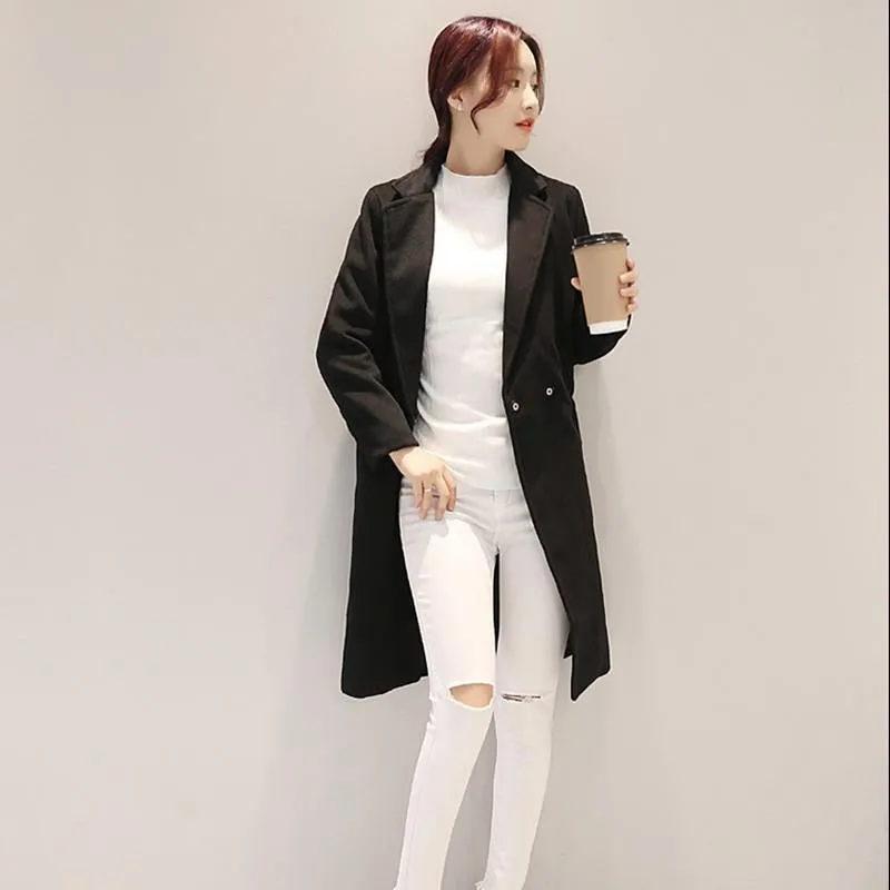Women Woolen Coat Slim Lapel Pocket Multicolor Plus Size Long Sleeve Ladies Wool warm Jackets Female Fashion coats