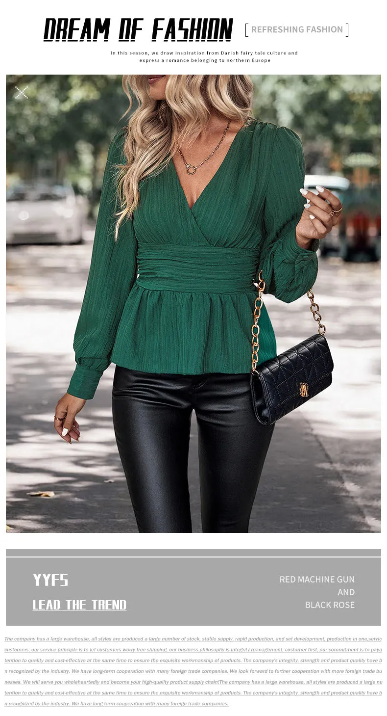 Women's Blouse Long Sleeve Blouses Pleated Casual Stripe