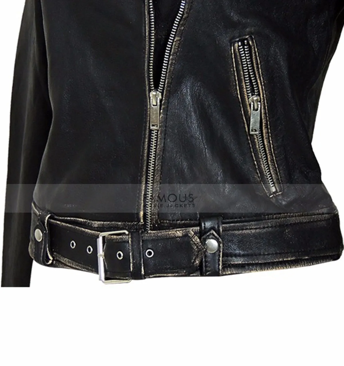 Womens Designer Distressed Black Leather Jacket