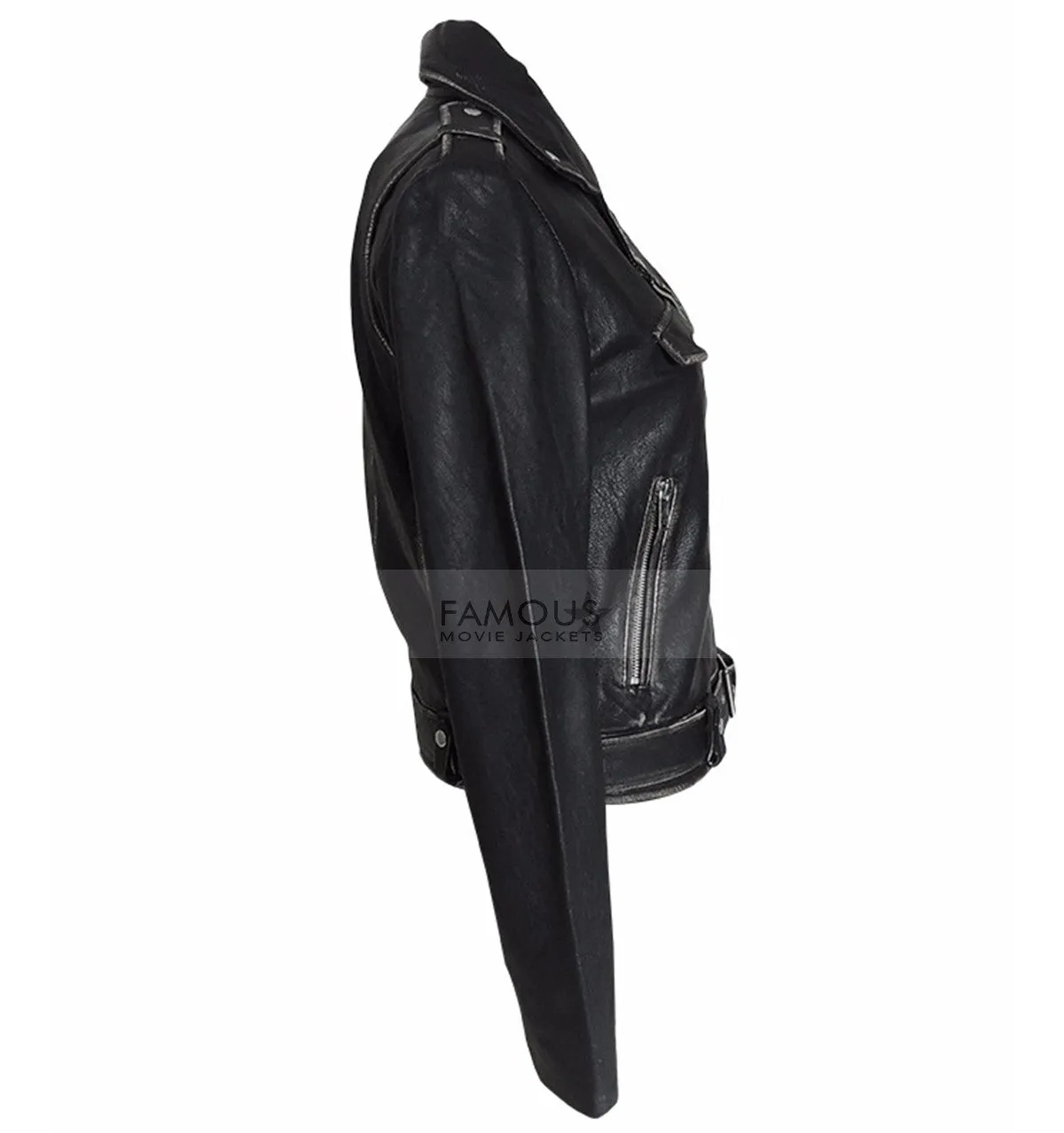Womens Designer Distressed Black Leather Jacket
