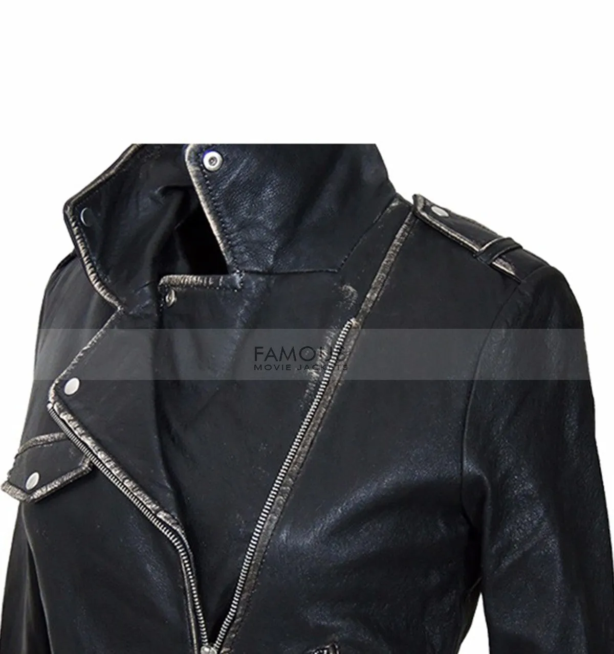 Womens Designer Distressed Black Leather Jacket
