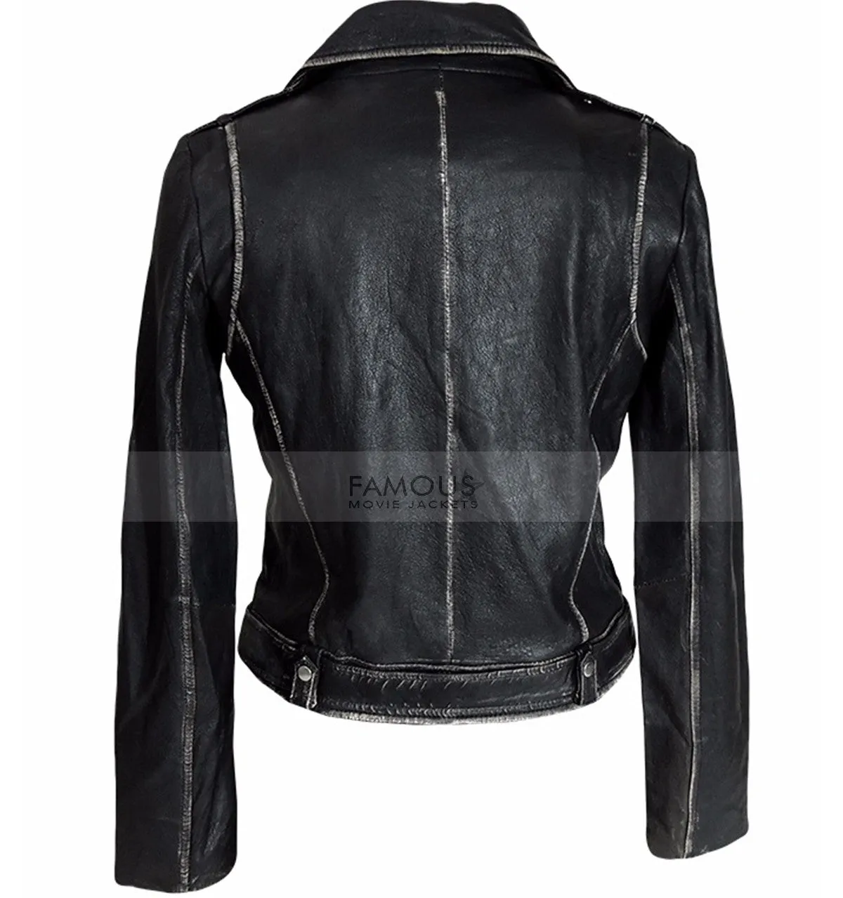 Womens Designer Distressed Black Leather Jacket