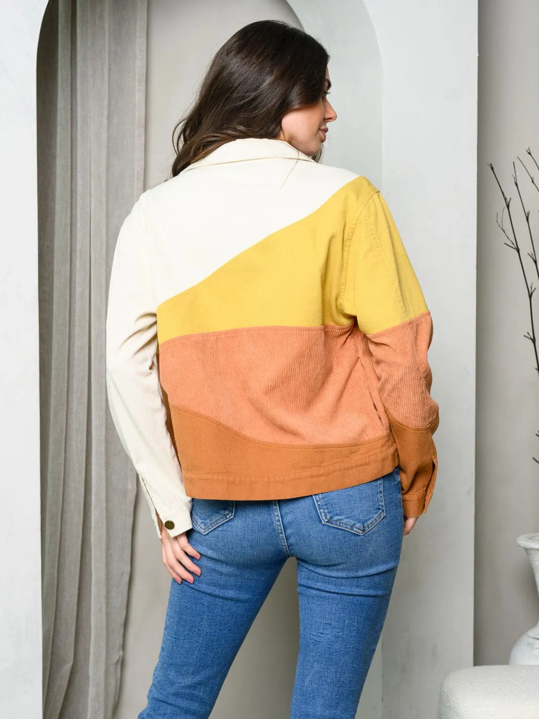 WOMEN'S LONG SLEEVE BUTTON UP COLORBLOCK JACKET