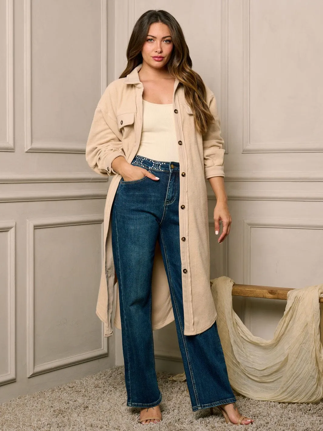 WOMEN'S LONG SLEEVE BUTTON UP POCKETS COAT