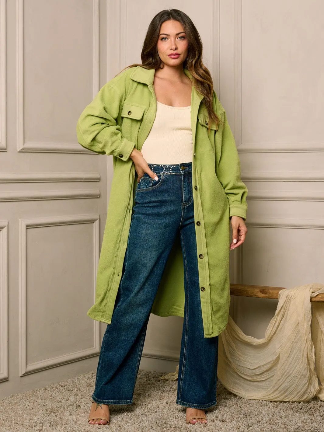 WOMEN'S LONG SLEEVE BUTTON UP POCKETS COAT