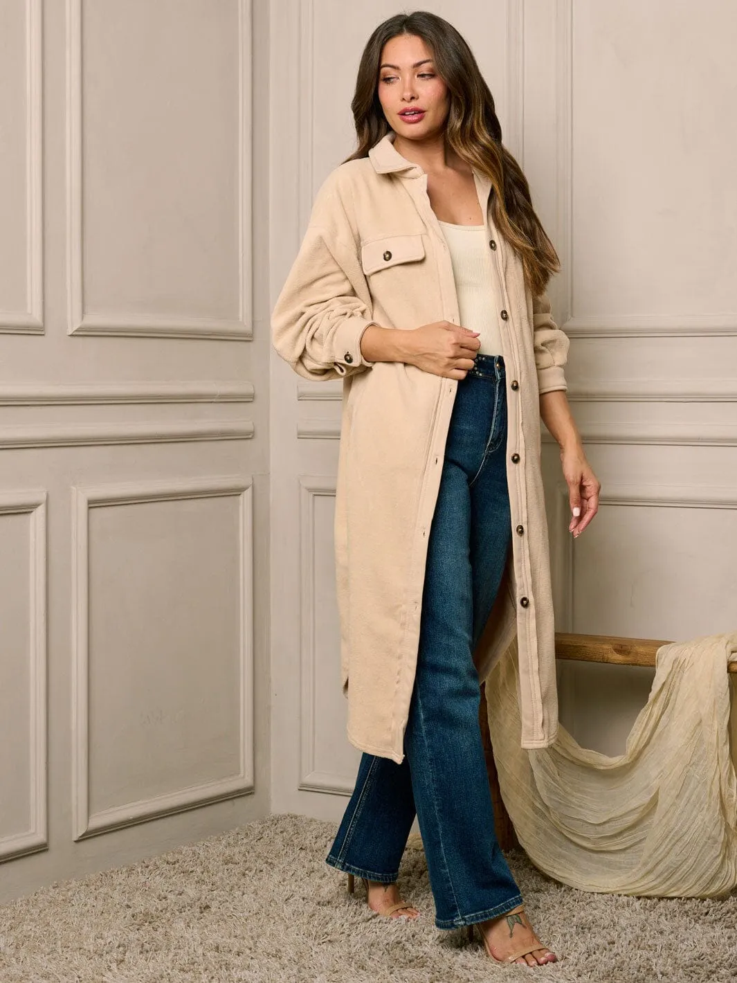 WOMEN'S LONG SLEEVE BUTTON UP POCKETS COAT