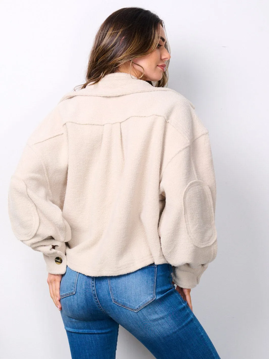 WOMEN'S LONG SLEEVE BUTTON UP POCKETS SHERPA JACKET
