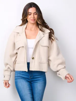 WOMEN'S LONG SLEEVE BUTTON UP POCKETS SHERPA JACKET