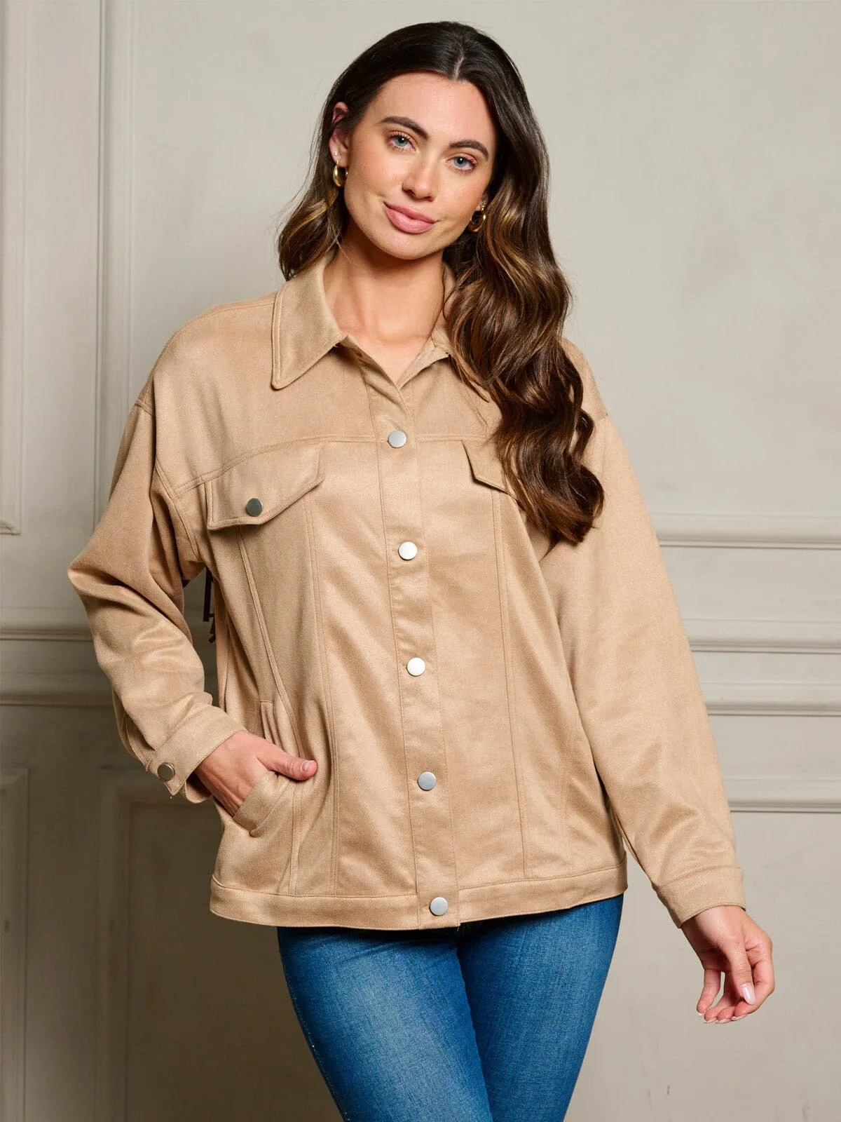 WOMEN'S LONG SLEEVE BUTTON UP STAR FRINGE BACK DETAILED JACKET