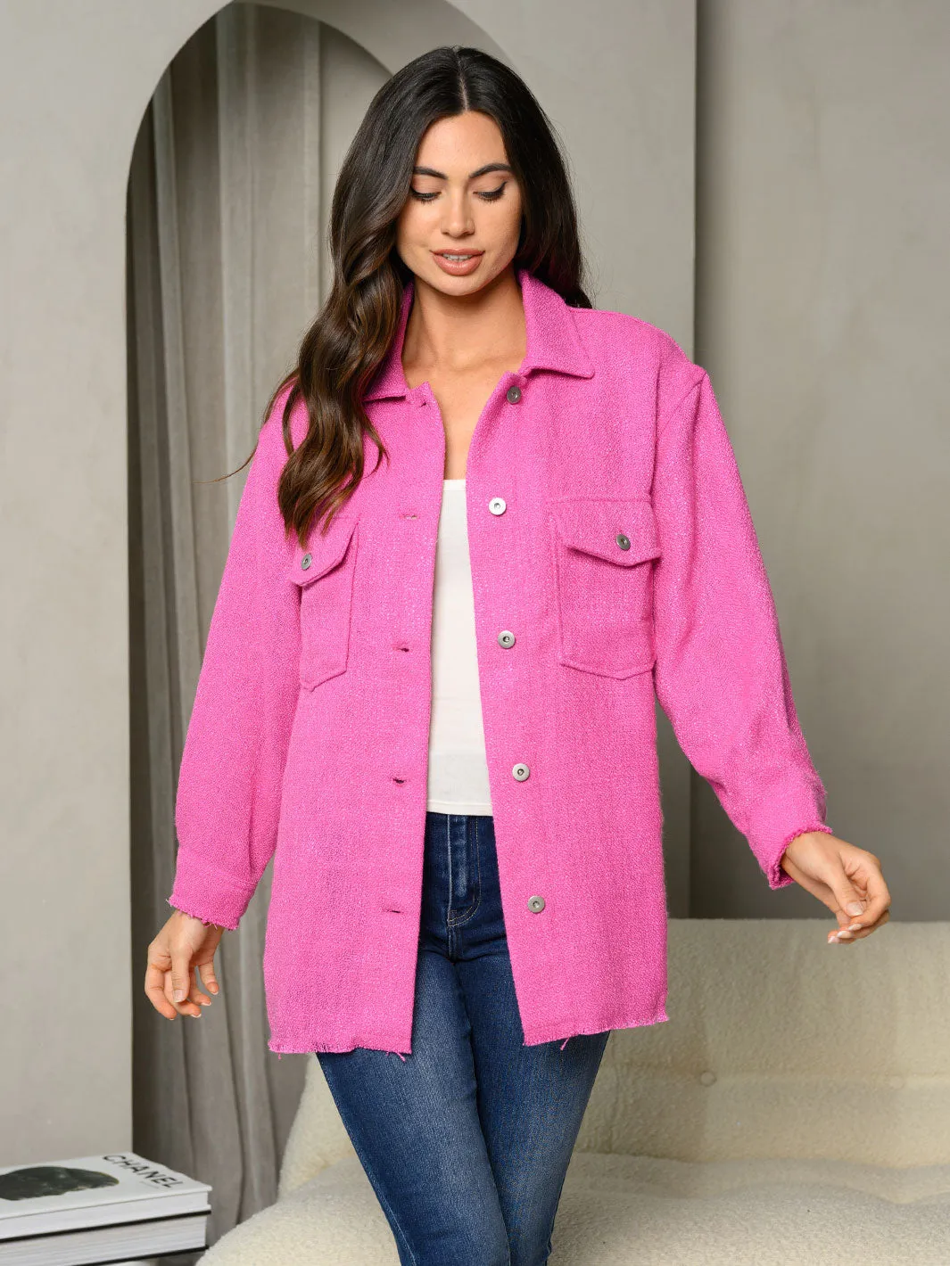 WOMEN'S LONG SLEEVE COLLAR POCKETS JACKET
