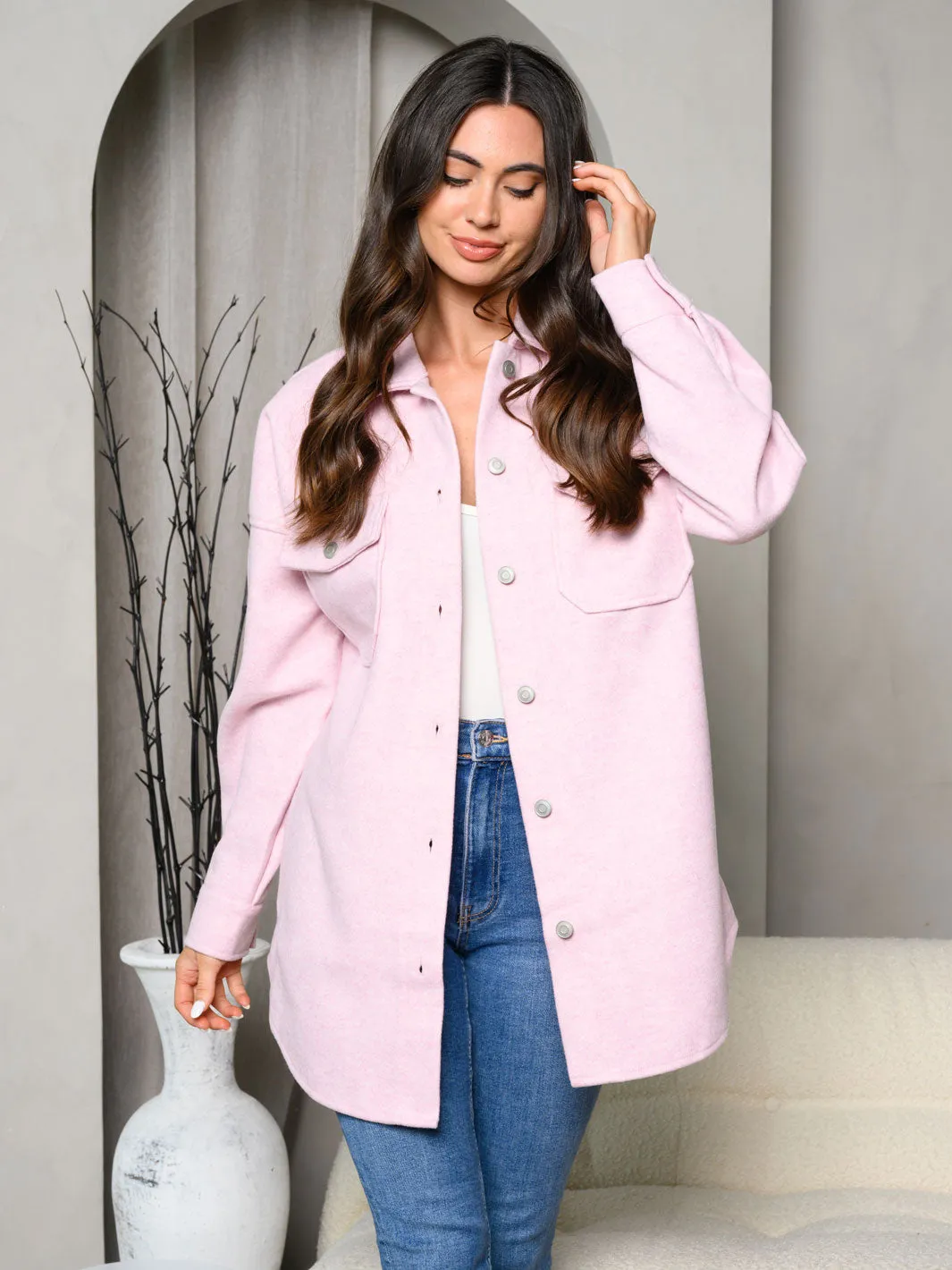 WOMEN'S LONG SLEEVE FRONT POCKET BUTTON UP JACKET