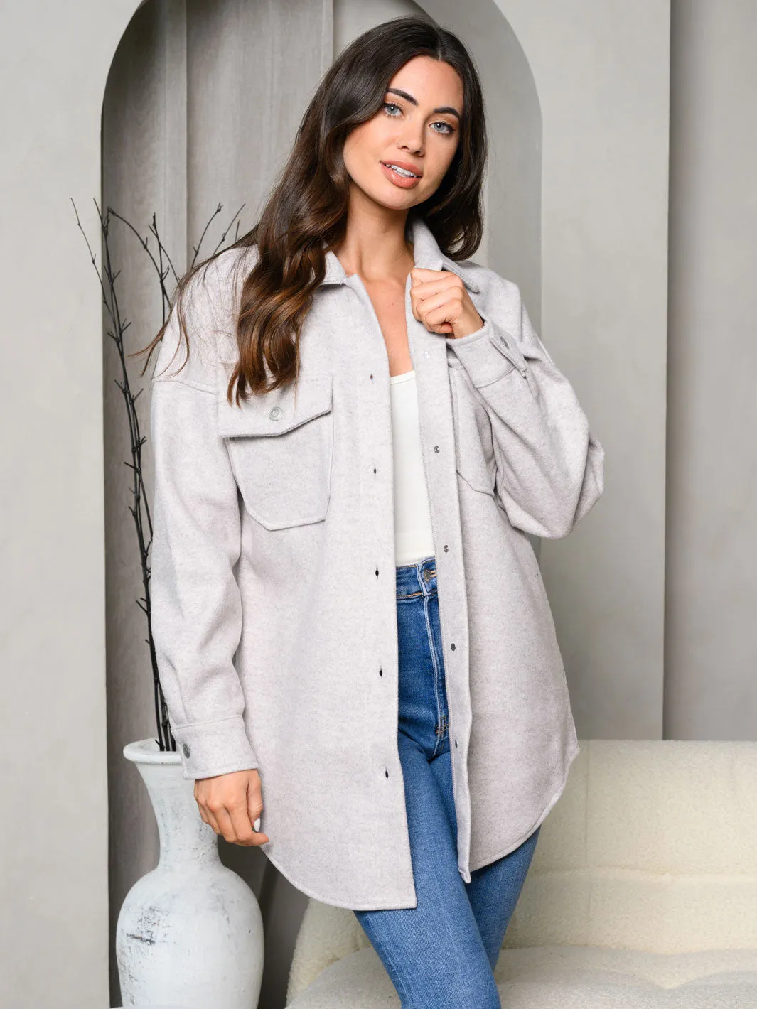WOMEN'S LONG SLEEVE FRONT POCKET BUTTON UP JACKET
