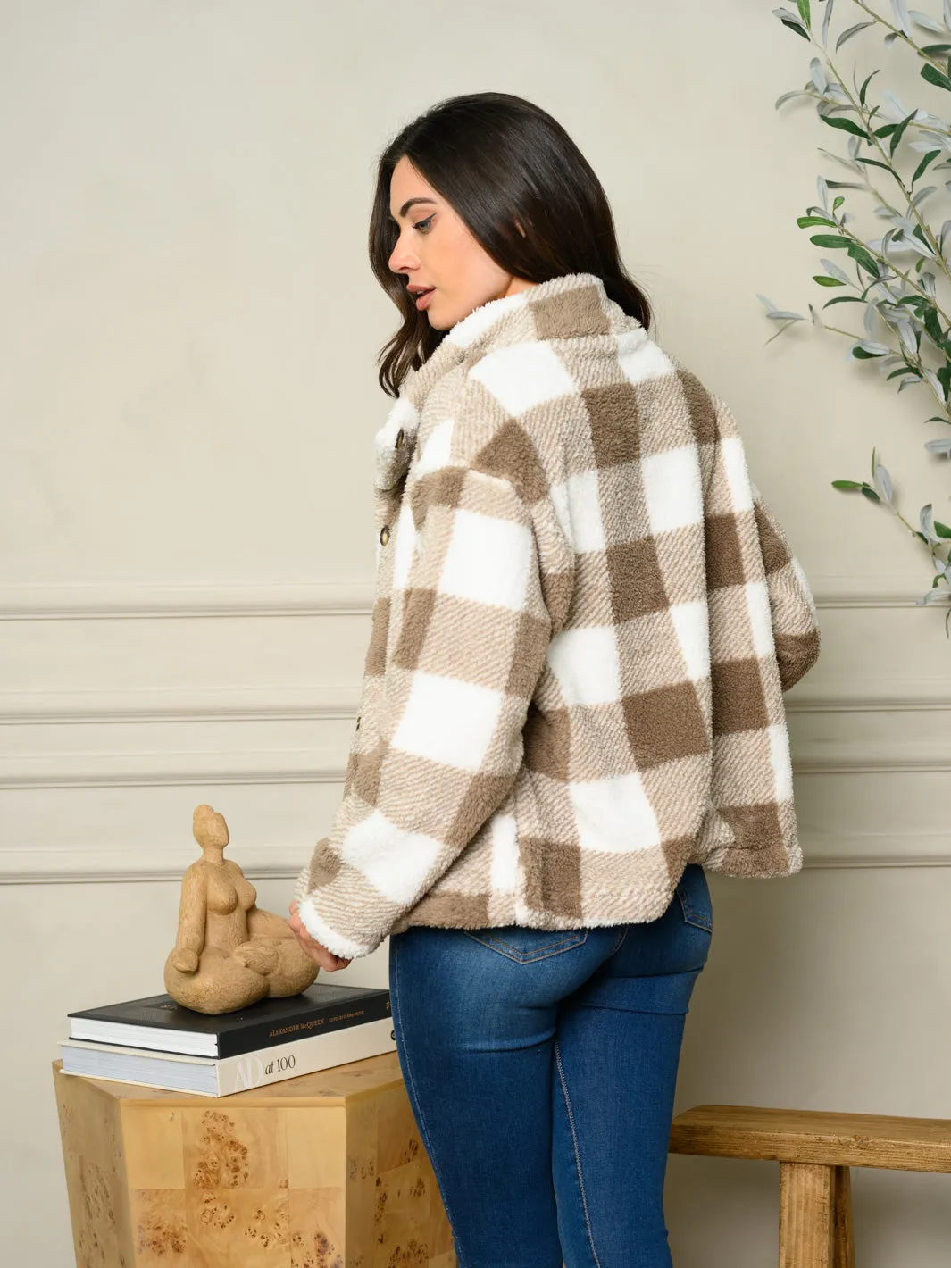 WOMEN'S LONG SLEEVE PLAID COLLAR COAT SWEATER