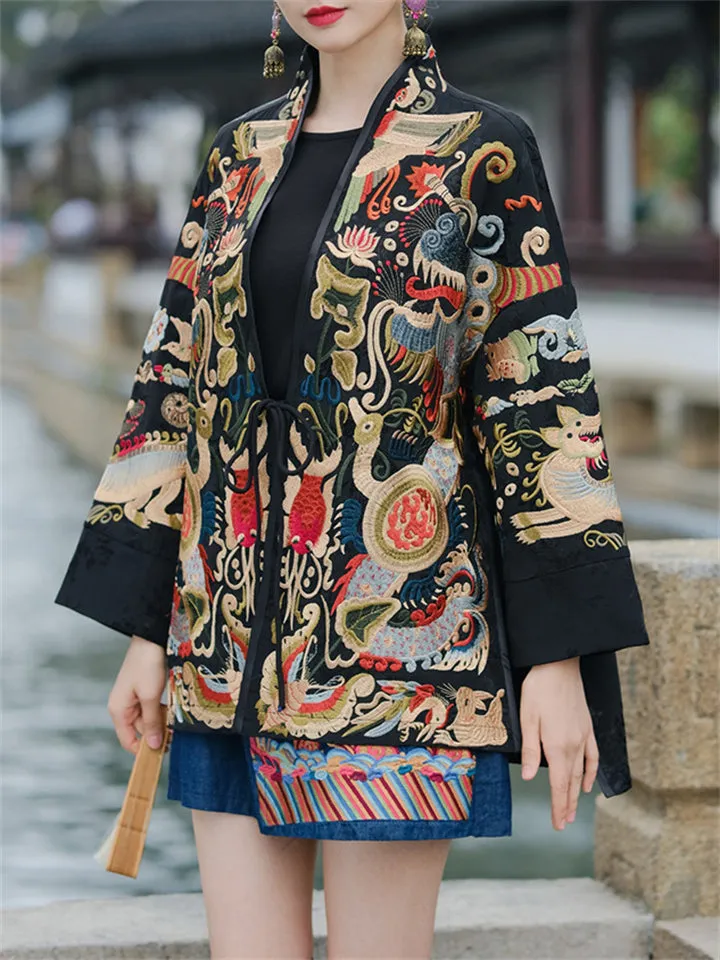 Women's Loong Embroidered Lace-Up Ethnic Style Jacket