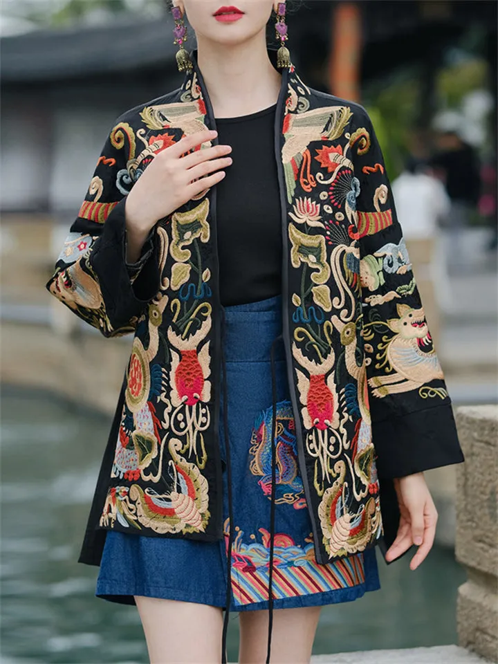 Women's Loong Embroidered Lace-Up Ethnic Style Jacket