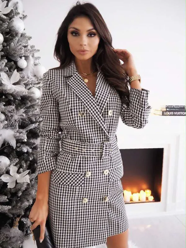 Women's new long-sleeved belted colorful suit work dresses