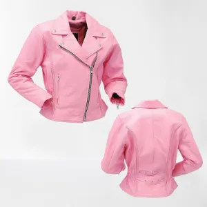 Women's Pink Leather Slim Fit Biker Jacket