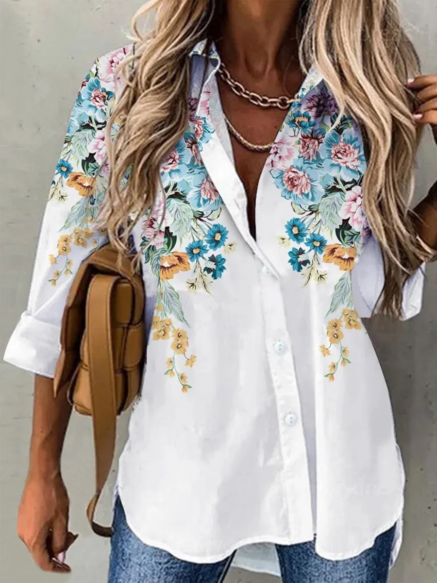 Womens Shirt Lifestyle/Floral Print Long-Sleeved Shirt Casual Loose Top