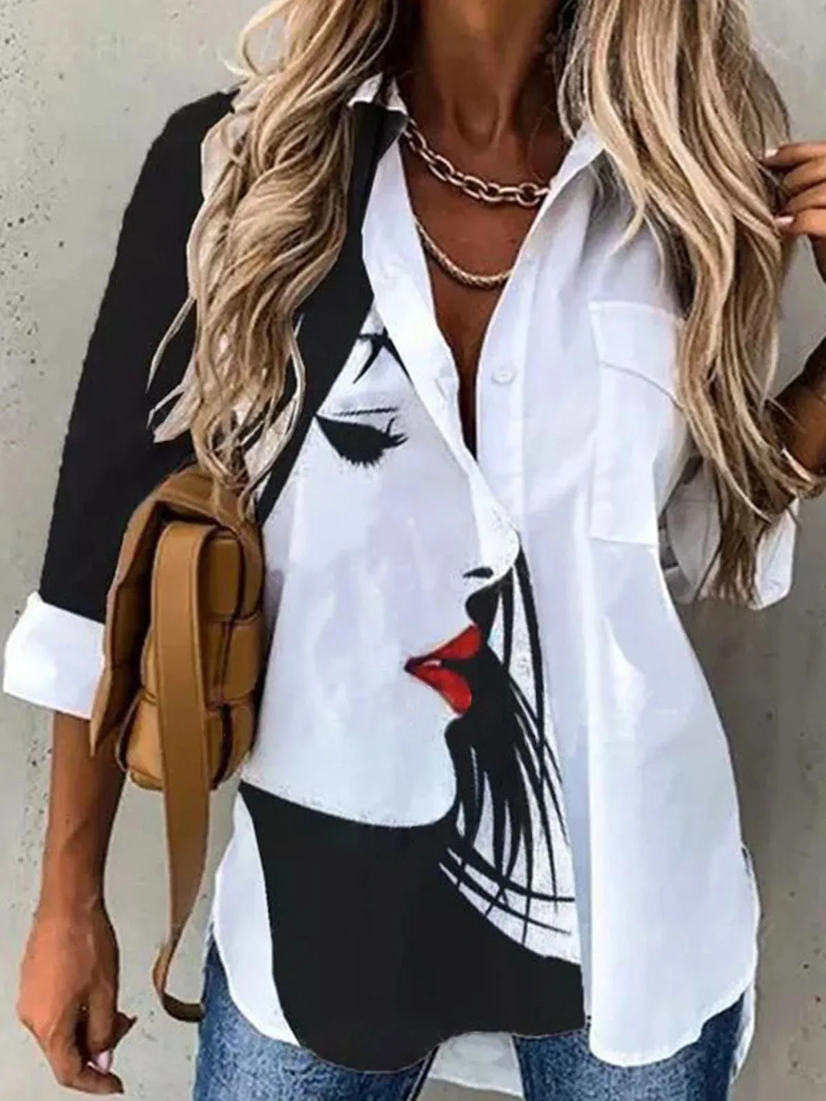 Womens Shirt Lifestyle/Floral Print Long-Sleeved Shirt Casual Loose Top