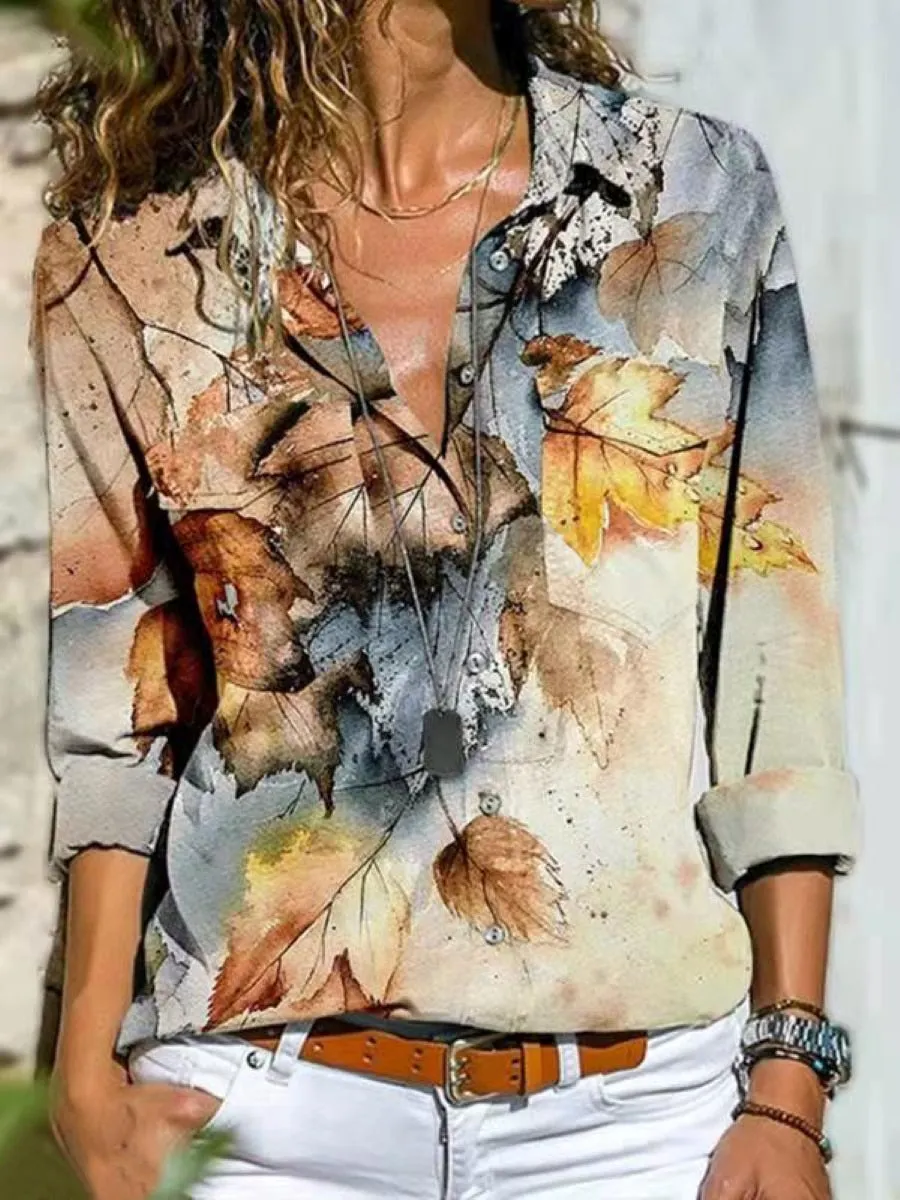 Womens Shirt Lifestyle/Floral Print Long-Sleeved Shirt Casual Loose Top