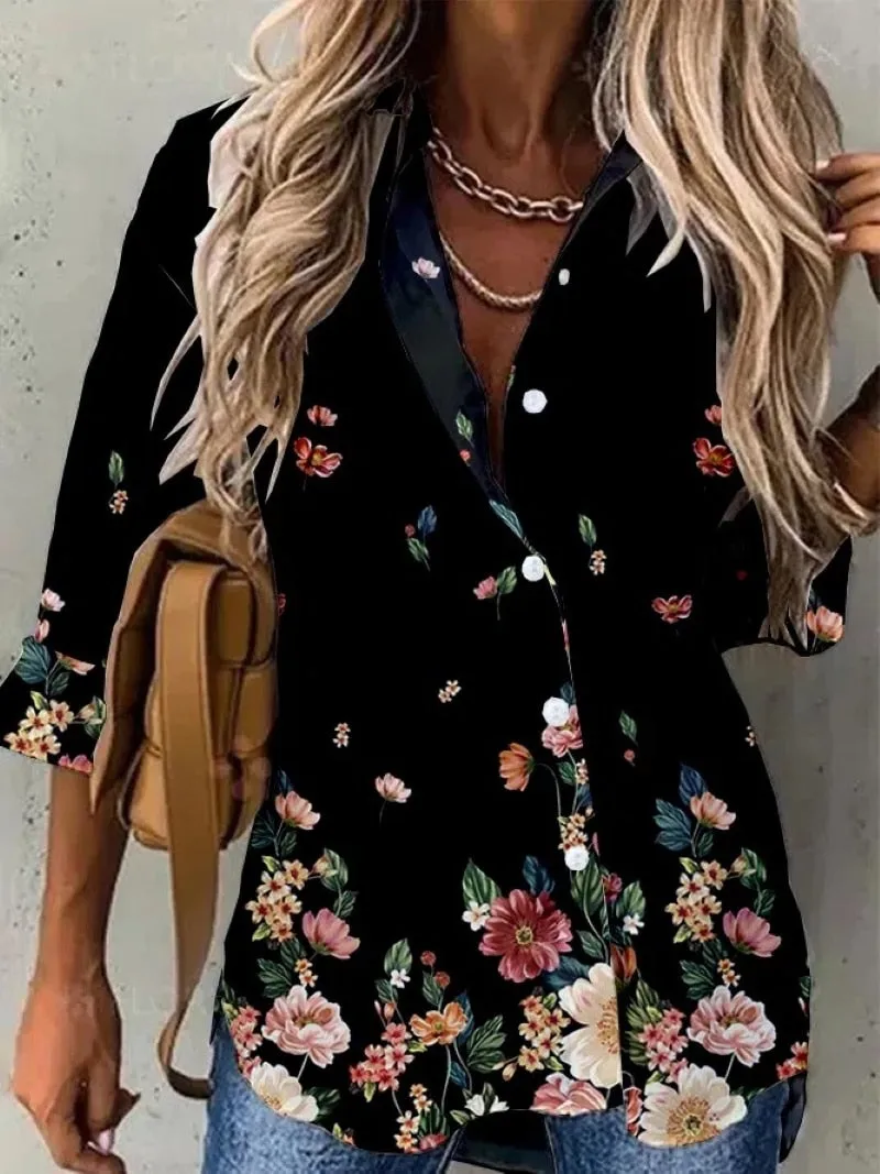 Womens Shirt Lifestyle/Floral Print Long-Sleeved Shirt Casual Loose Top