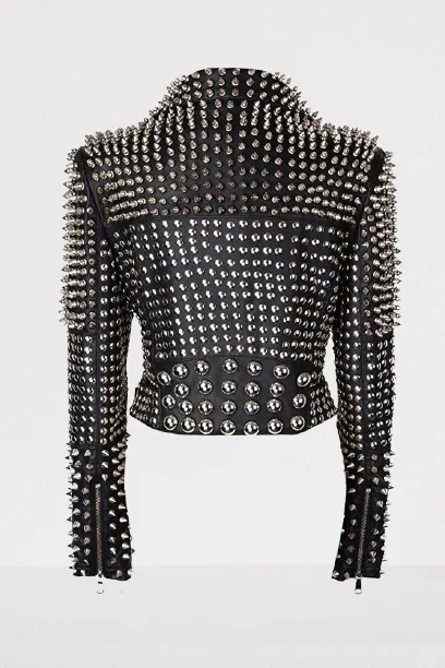 Women's Slim Fit Studded Biker Leather Jacket