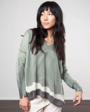 wool/cashmere oversized vneck pullover - olive hedge
