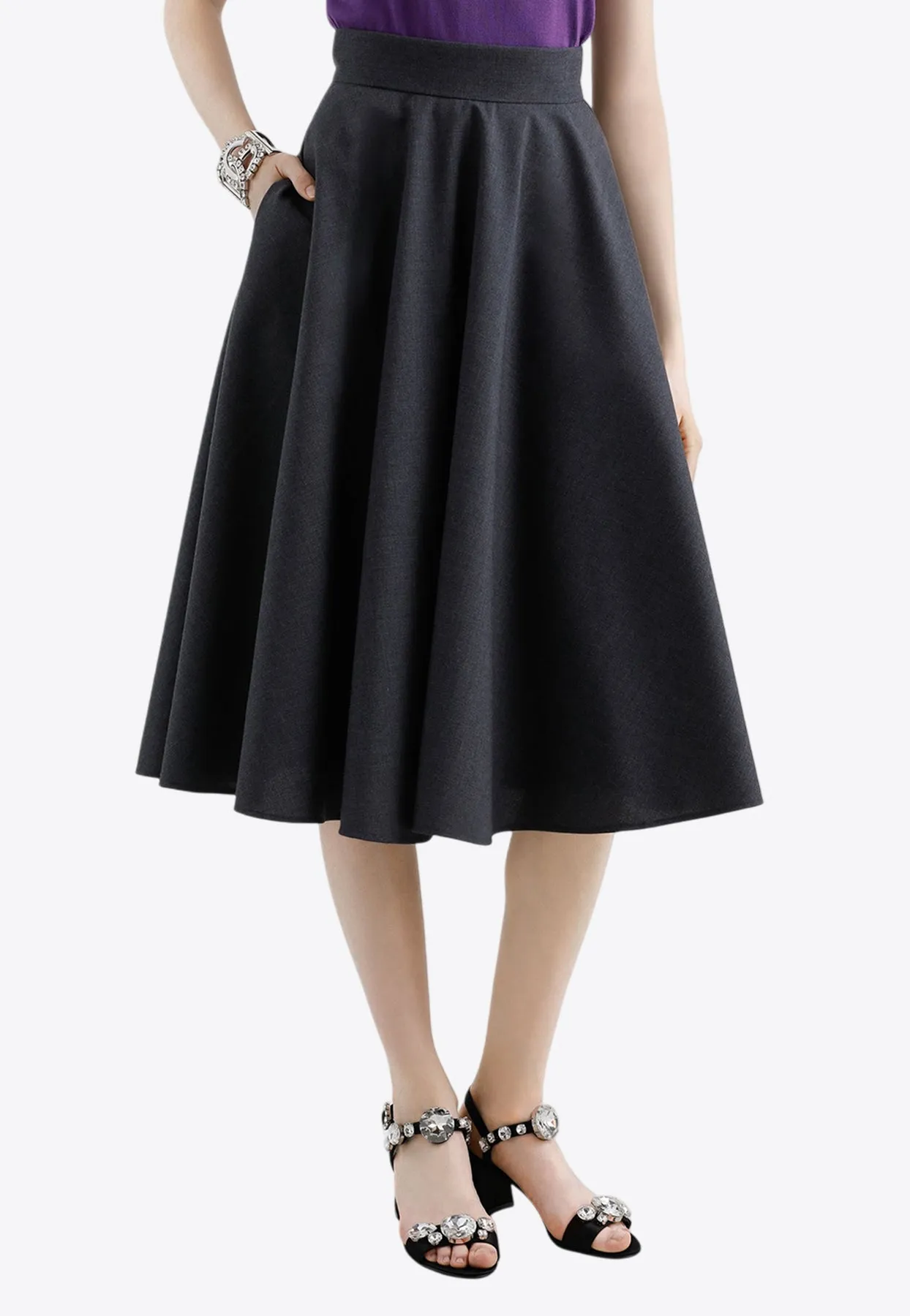 Woolen Midi Circle Skirt