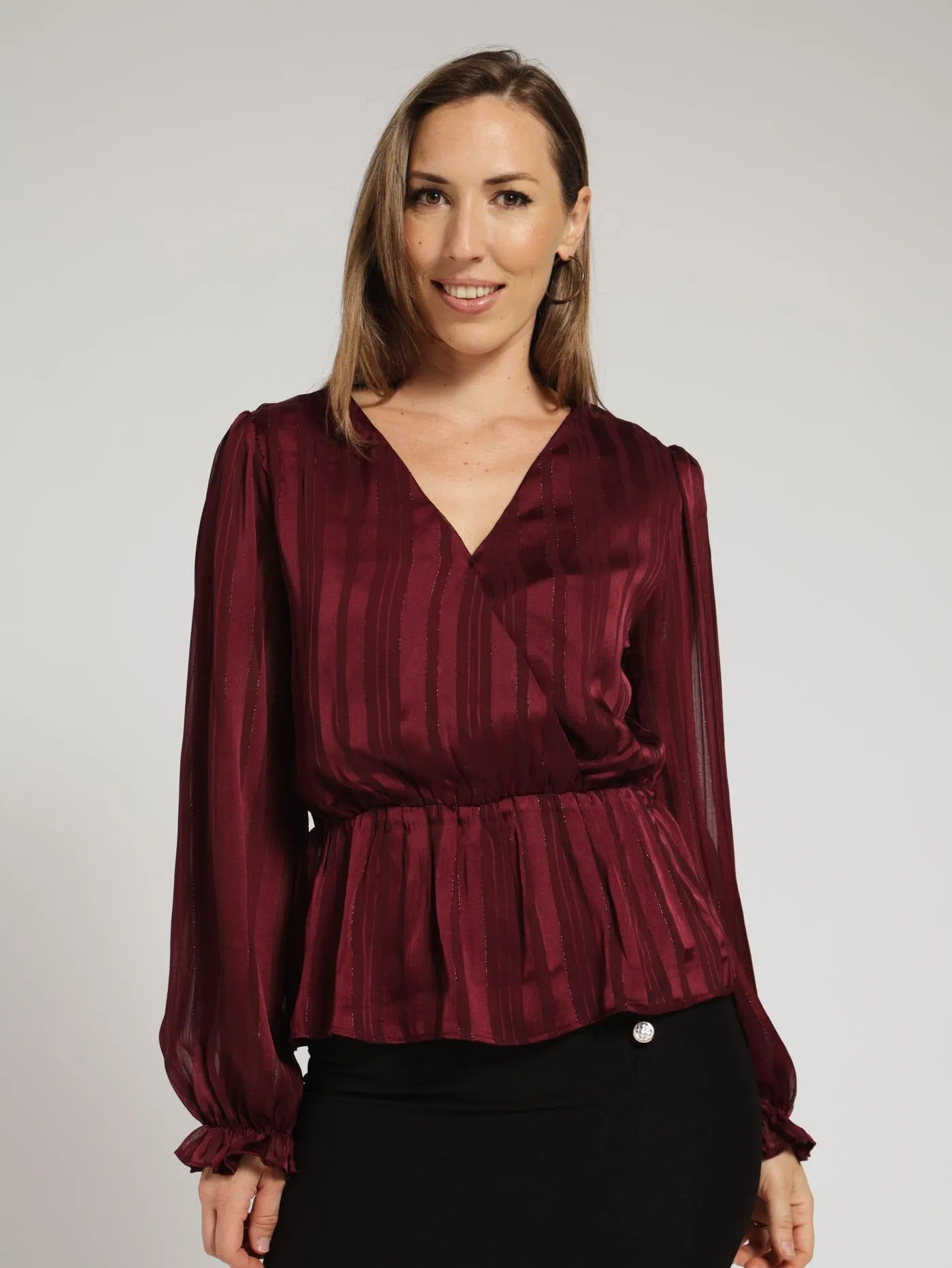 Wrap Peplum Blouse - Wine