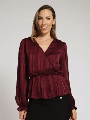 Wrap Peplum Blouse - Wine