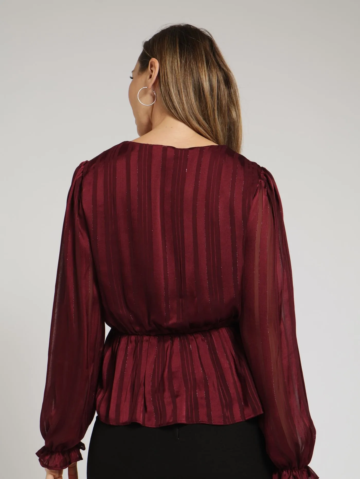 Wrap Peplum Blouse - Wine