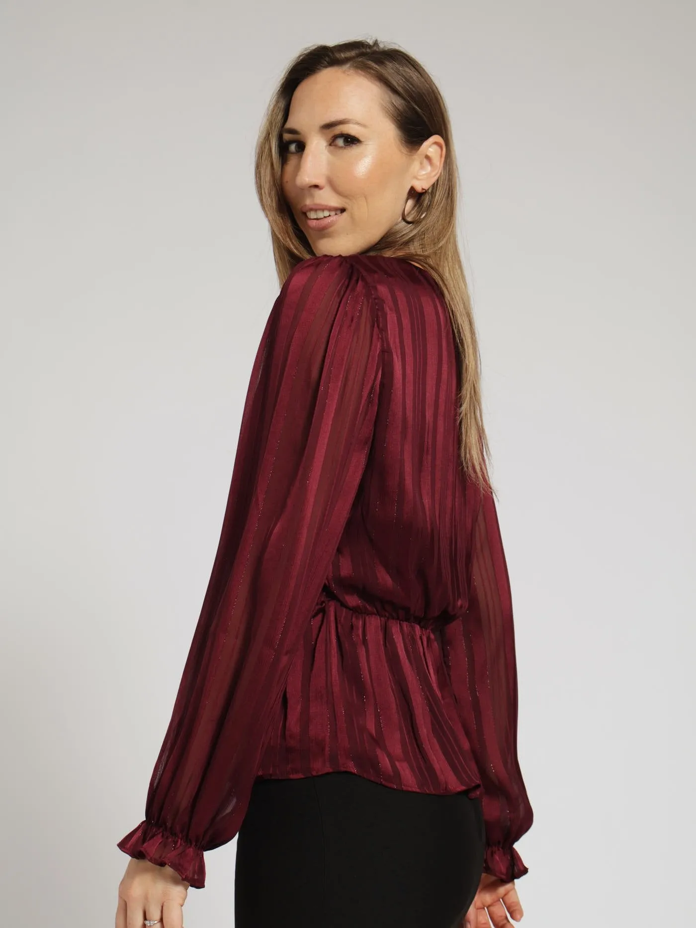 Wrap Peplum Blouse - Wine