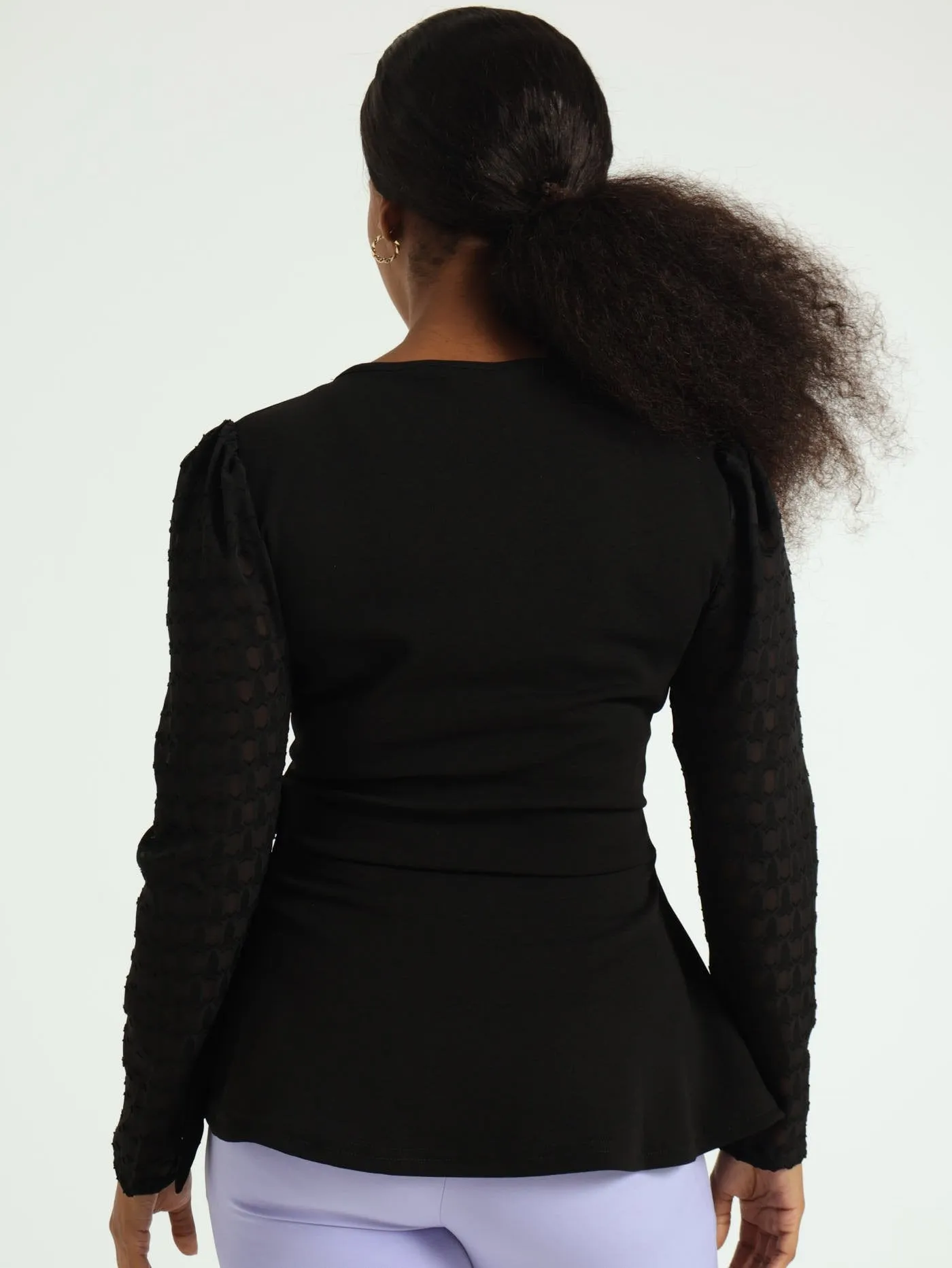 Wrap Peplum Combo Blouse - Black