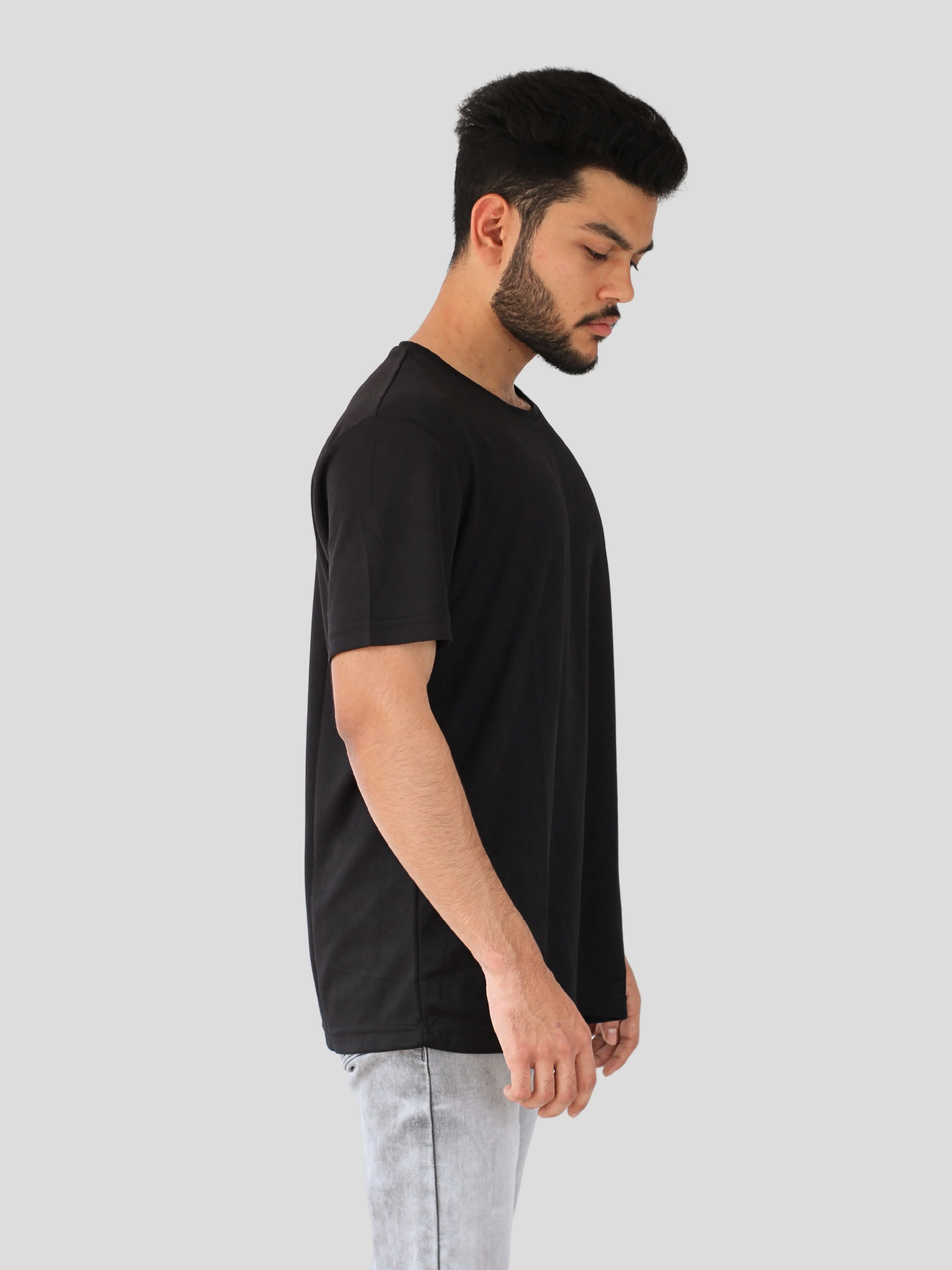 Youth Robe Men's Plain Round Neck T-Shirt (Black)