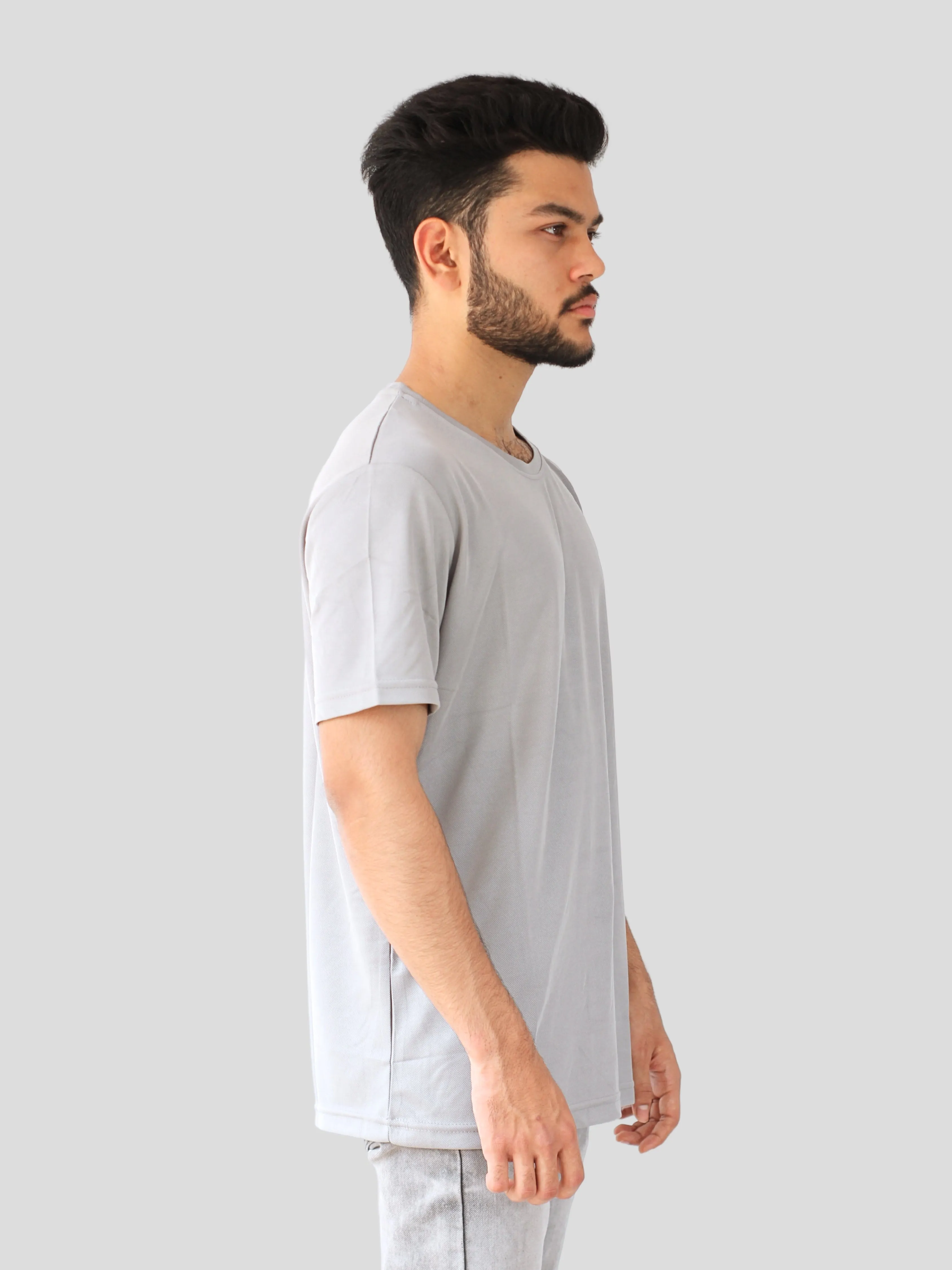 Youth Robe Men's Plain Round Neck T-Shirt (Grey)