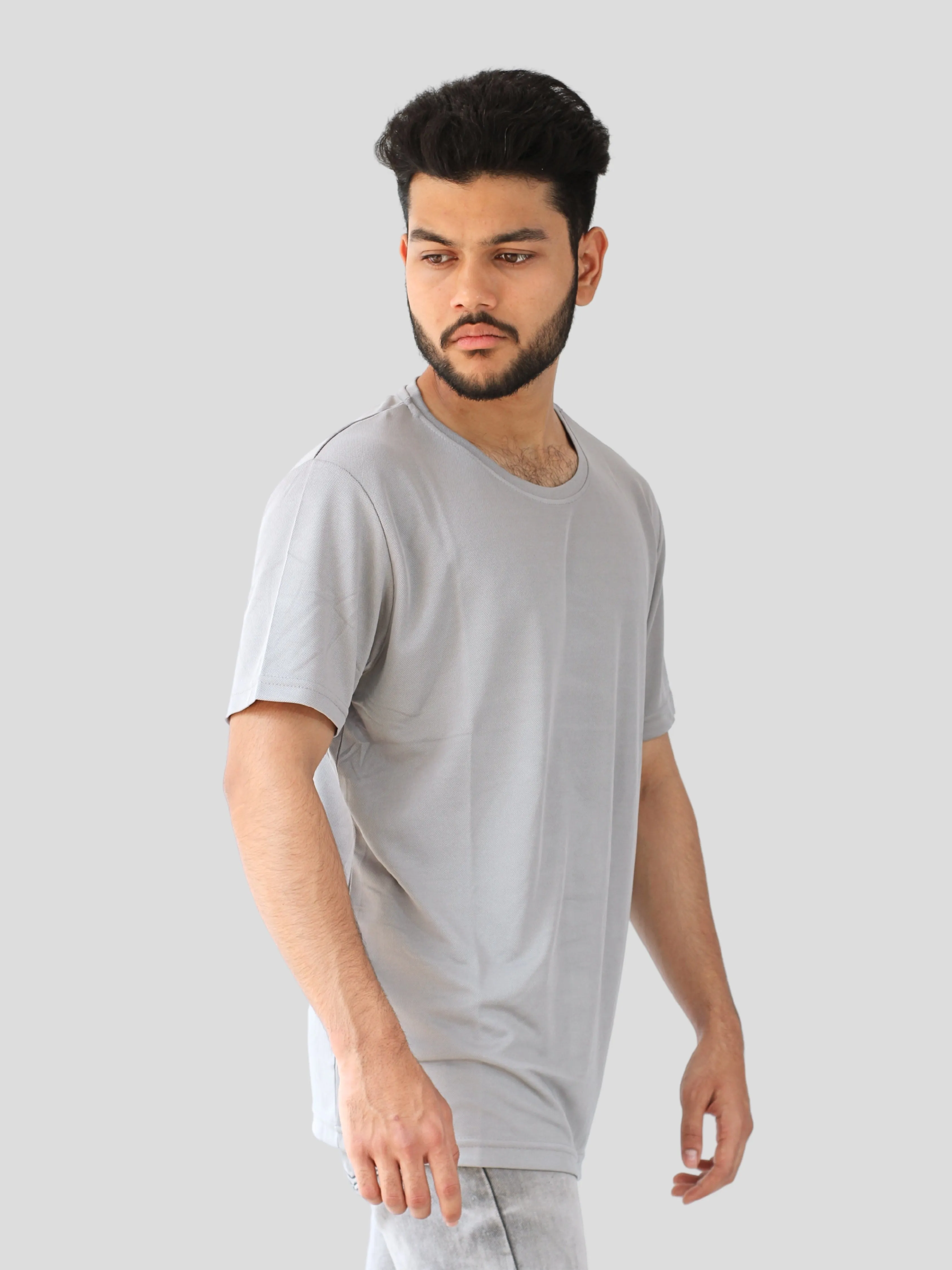 Youth Robe Men's Plain Round Neck T-Shirt (Grey)
