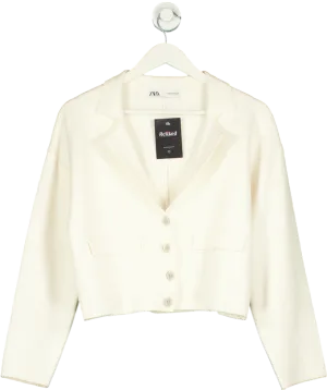 ZARA Cream Knit Button Up Jacket UK M