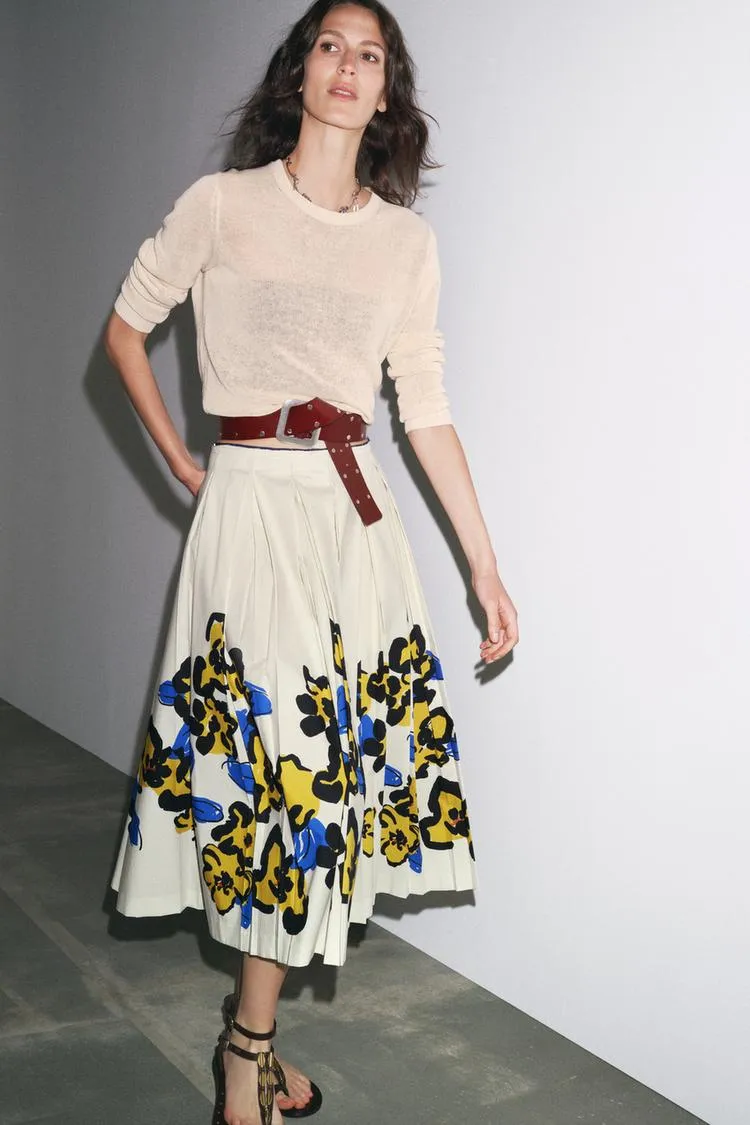 ZW Collection Printed Pleated Skirt