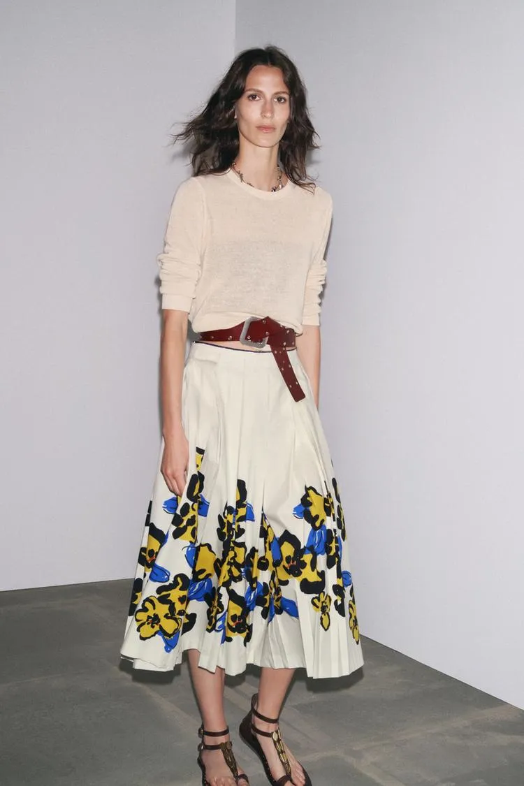 ZW Collection Printed Pleated Skirt